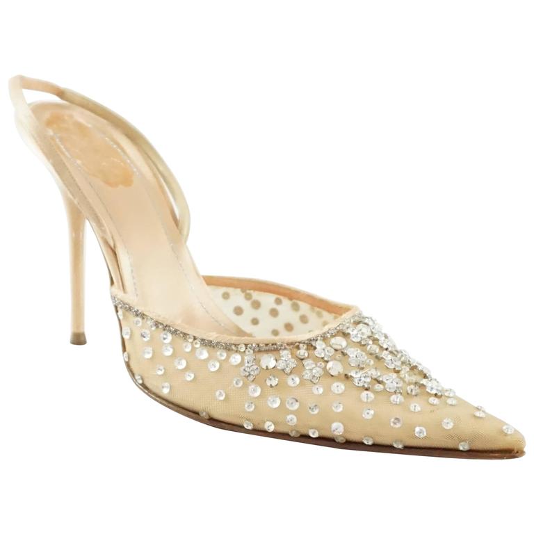 Rene Caovilla Nude Mesh Rhinestone Heels 41 For Sale At 1stdibs