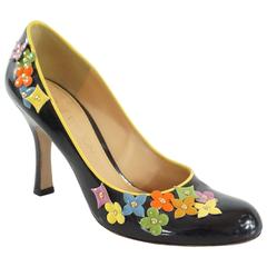 Louis Vuitton Black Patent Pumps with Multi Flowers - 36 3