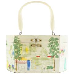 Vintage Ivory and Multi Hand Painted Wooden Handbag - 1950's 