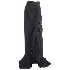 Naeem Khan Black Silk Long Ruffle Skirt with Cutouts - 12 3