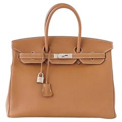 HERMES BIRKIN 35 Bag Classic Gold Togo Palladium