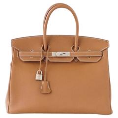 HERMES BIRKIN 35 Bag Classic Gold Togo Palladium 