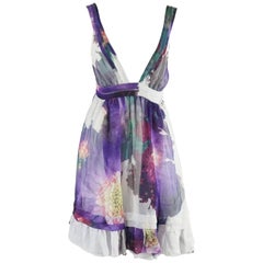 Roberto Cavalli Purple Floral Print Silk Chiffon Dress - 40