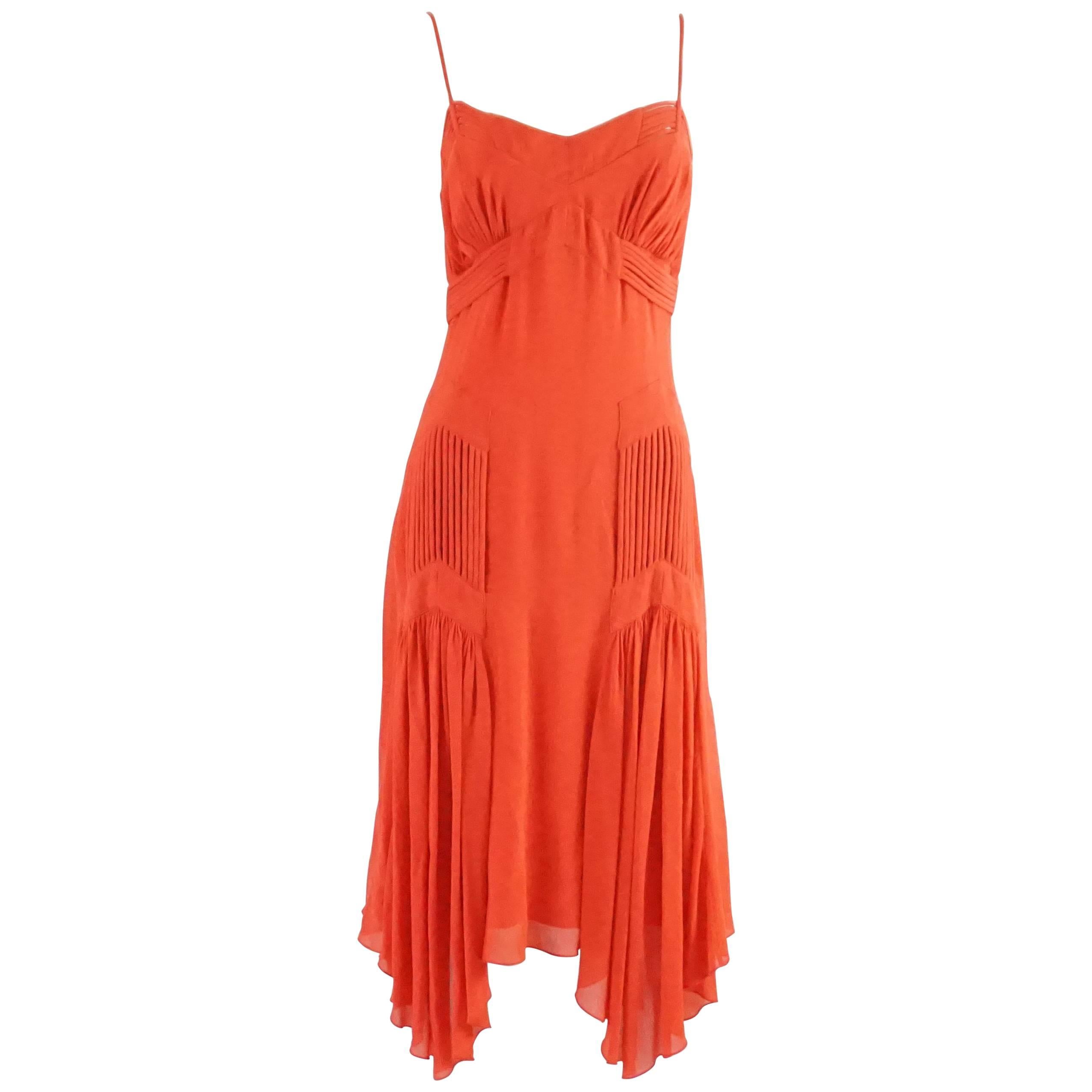 Badgley Mischka Red Silk Art Deco Style Dress - 6