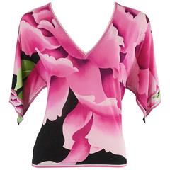 Leonard Black and Pink Floral Print Jersey Top - 38