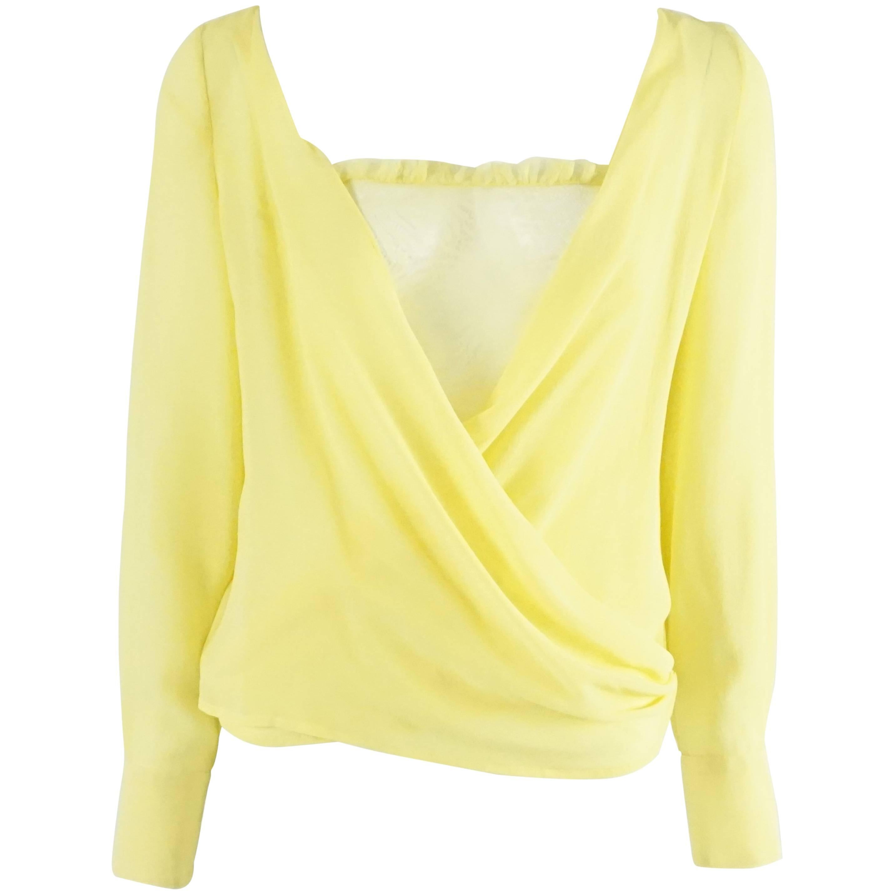 Versace Yellow Silk Blouse with Lace Tank Top - 40 - 1990's 