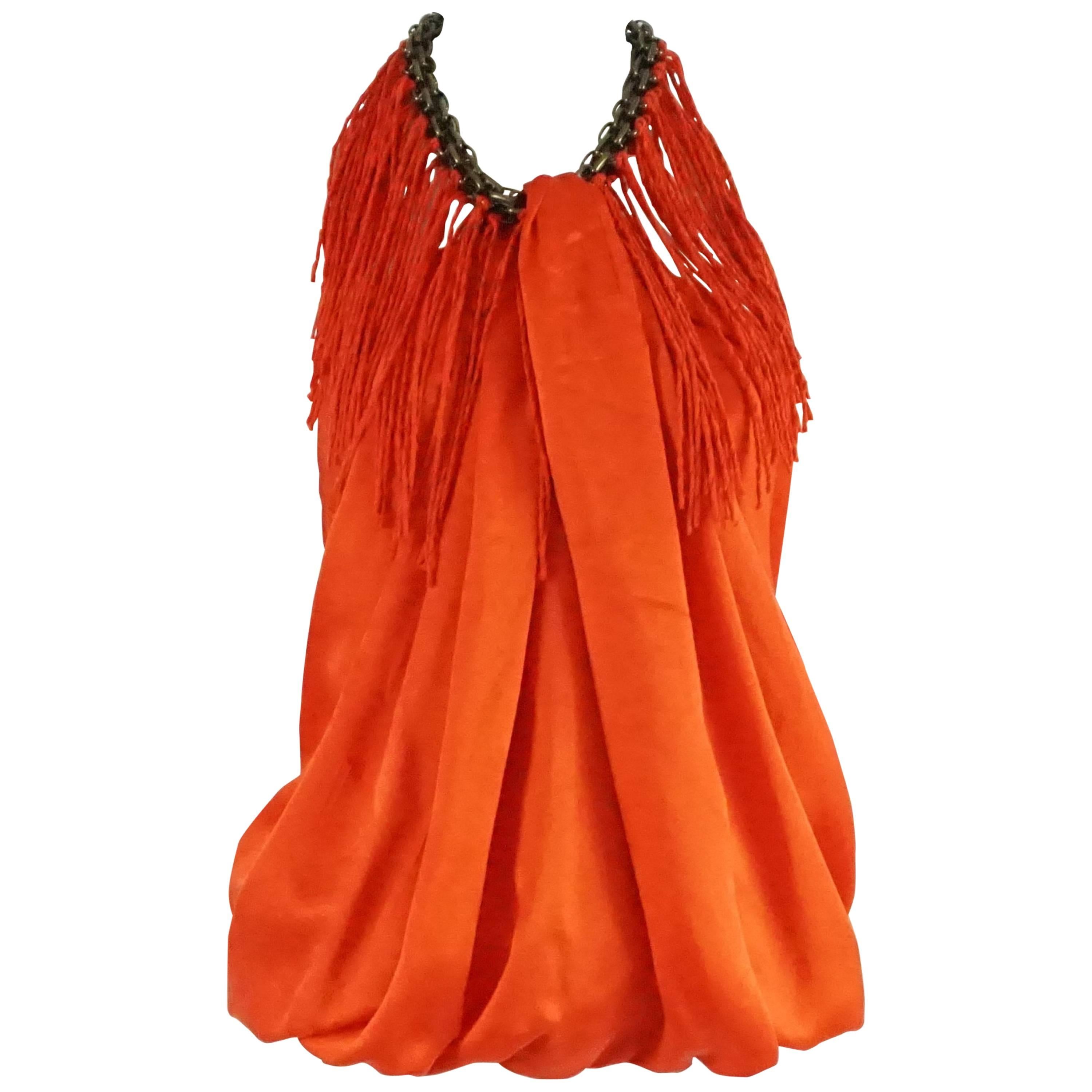 Lanvin Orange Silk Halter Top with Fringe - 38