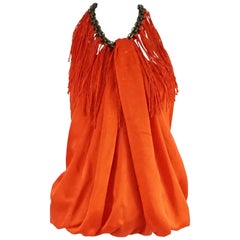 Lanvin Orange Silk Halter Top with Fringe - 38