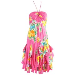 Ralph Lauren Pink Tropical Print Ruffle Dress - 4