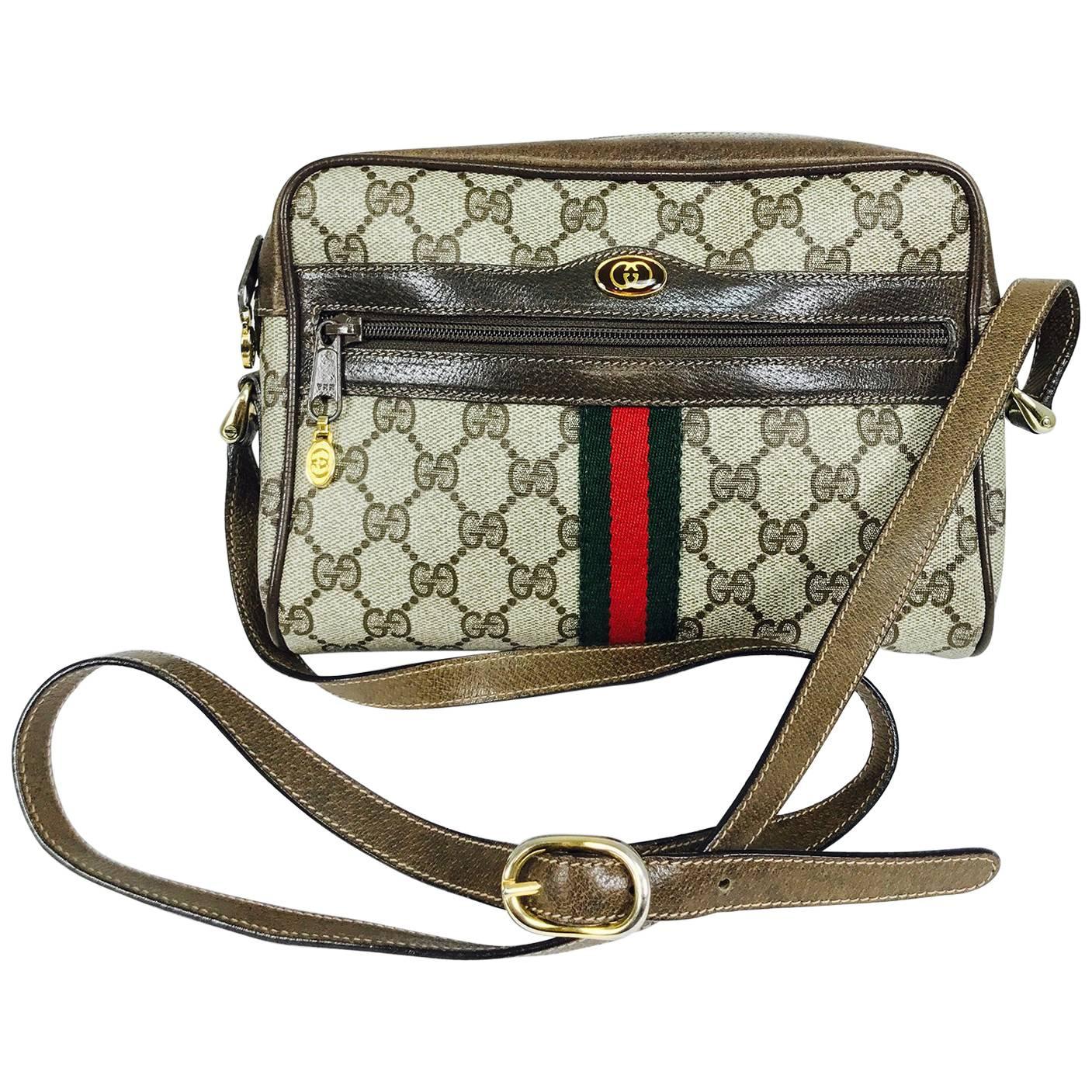 Vintage Gucci Accessory Collection cross body bag green  and red 1980s