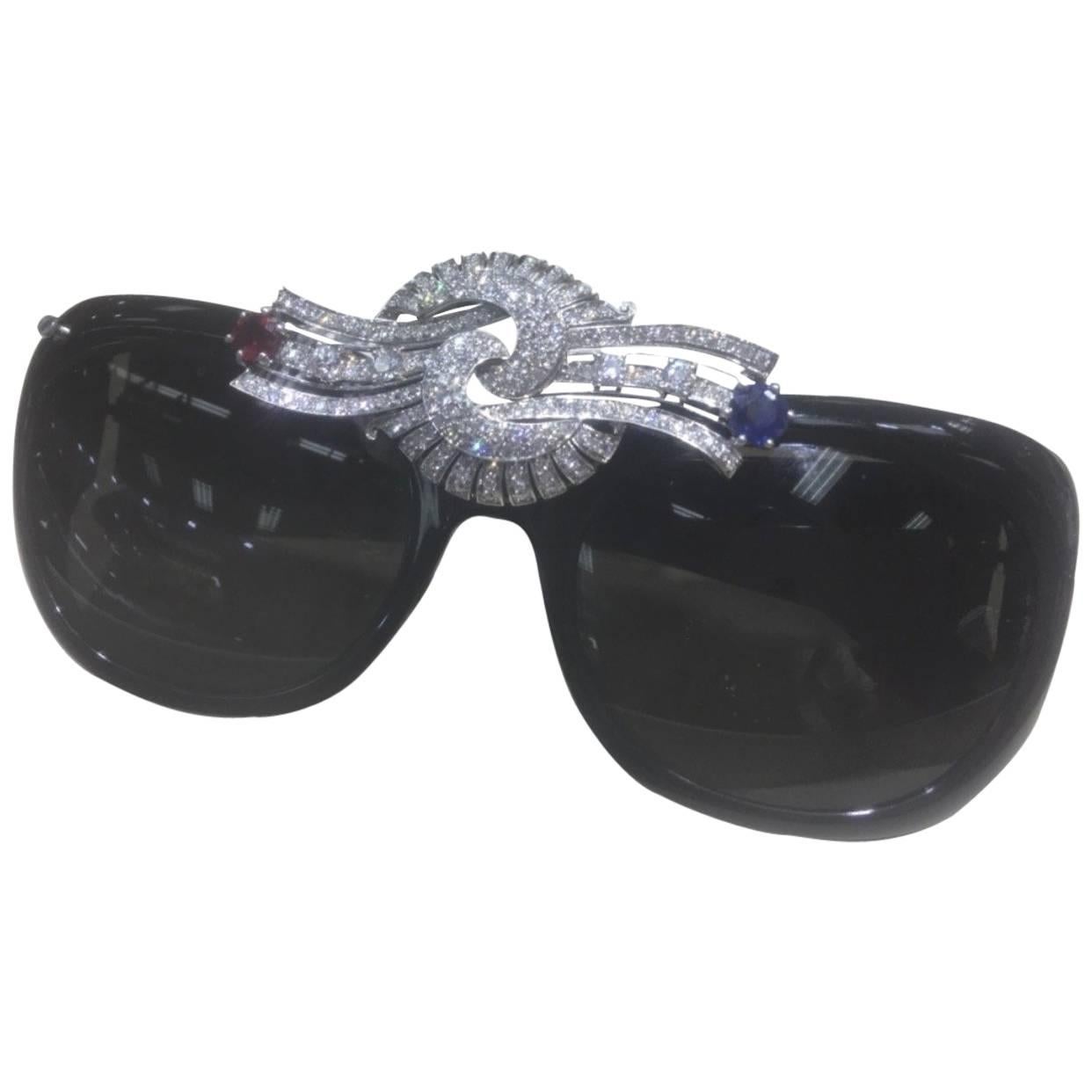 STACY ENGMAN ART ROYALTY - 4.5 Ct Diamond Sunglasses-Tiara  w 1cts Sapphire;Ruby For Sale