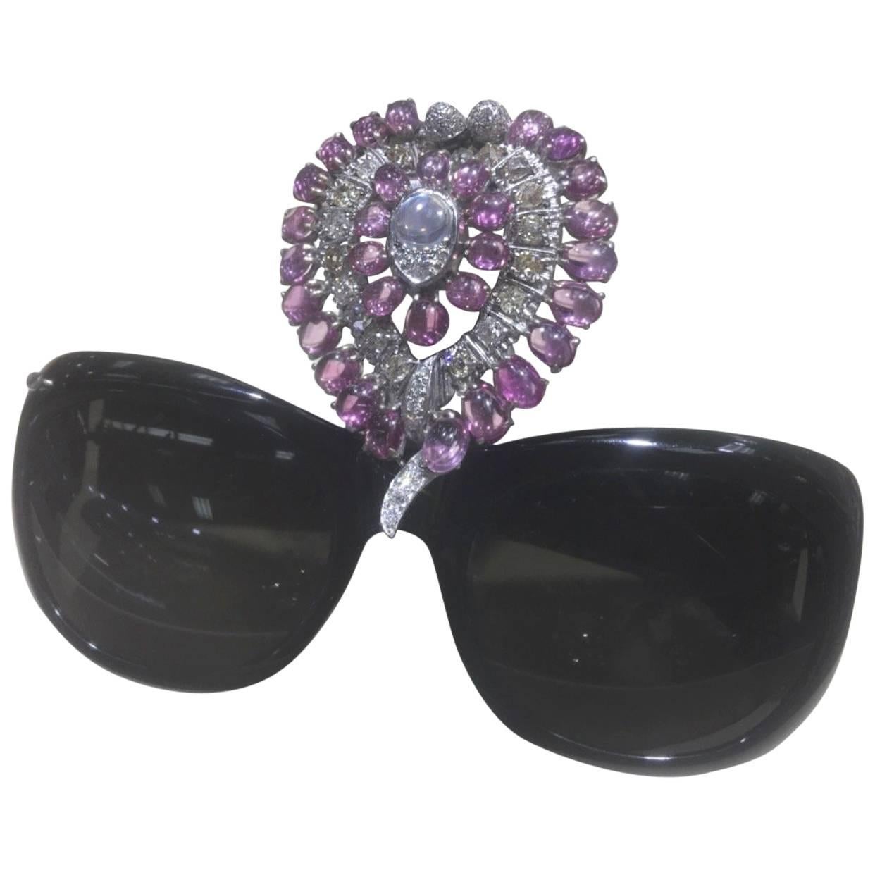 STACY ENGMAN ART ROYALTY - Pink Sapphires, Diamonds, Moonstone Sunglasses-Tiara For Sale