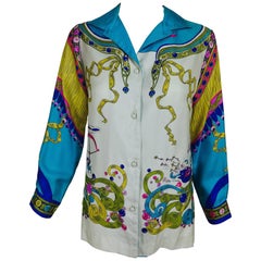 Vintage Oleg Cassini enchanting print silk blouse 1960s 