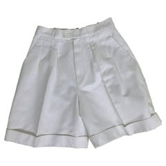 Vintage Yves Saint Laurent white cotton twill cuffed shorts 1970s 