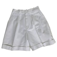Vintage Yves Saint Laurent white cotton twill cuffed shorts 1970s 7