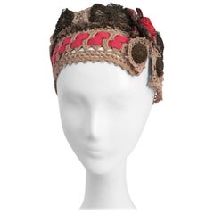Antique 20s Juliet Cap w/ Brass Lace & Flower Side Detail