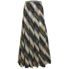 1970s vintage Missoni multi color chevron diagonal stripe knit maxi skirt