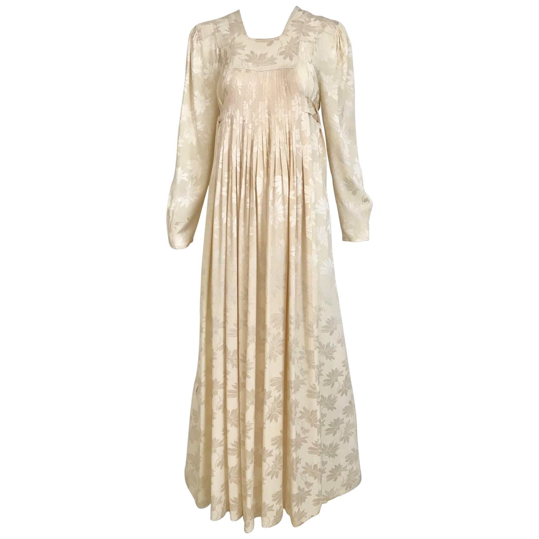 1970s Ossie Clark Ivory Silk Jacquard Maxi Dress