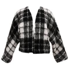 Vintage Bill Blass Black and White Plaid Mohair Jacket Size 8 1970s 12