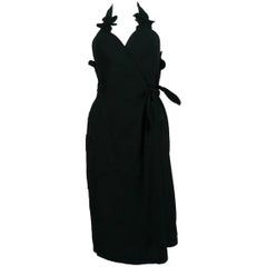 Thierry Mugler Vintage Black Halter Dress with Floral Detail