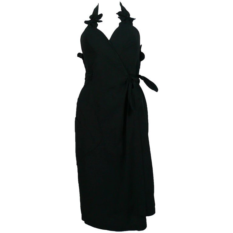 Thierry Mugler Vintage Black Halter Dress with Floral Detail at 1stDibs ...