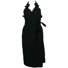 Thierry Mugler Vintage Black Halter Dress with Floral Detail 7