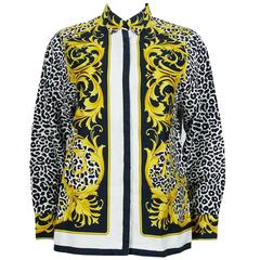 Versace Classic V2 Vintage Baroque Leopard Print Cotton Shirt Unisex Size 42