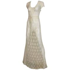 Vintage 1970s Ivory creme crochet summer maxi dress