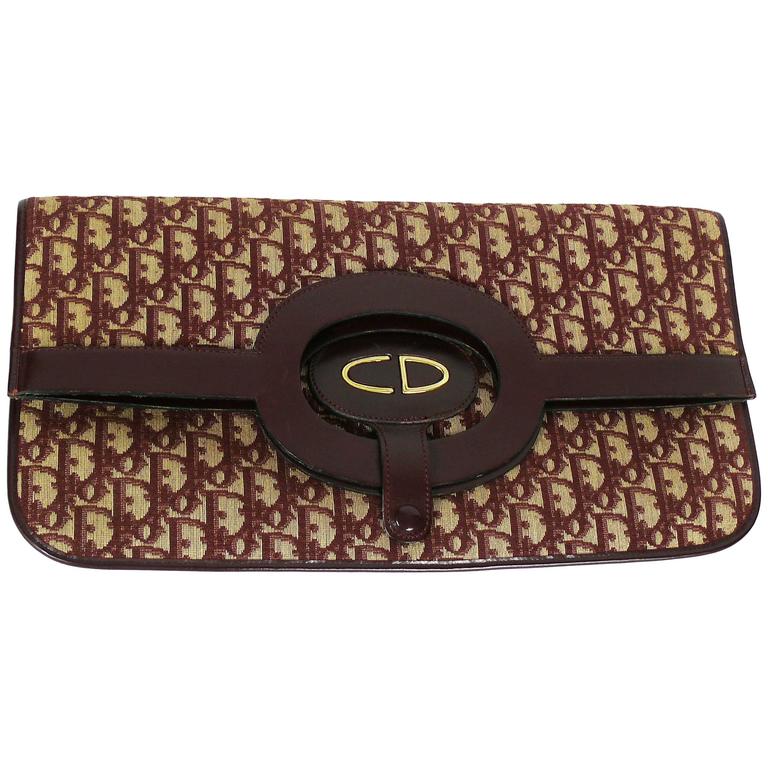 Christian Dior Vintage Burgundy Leather Shoulder Bag with Gold