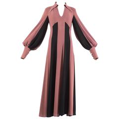 Alice Pollock 1970 moss crepe striped mauve and black evening dress 1