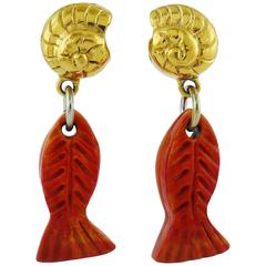 Yves Saint Laurent YSL Vintage Sea Life Dangling Earrings