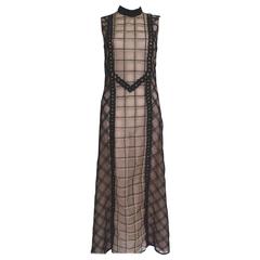 Alessandra Rich Black Check Lace Dress With Black Macrame Chains It 42 uk 10 