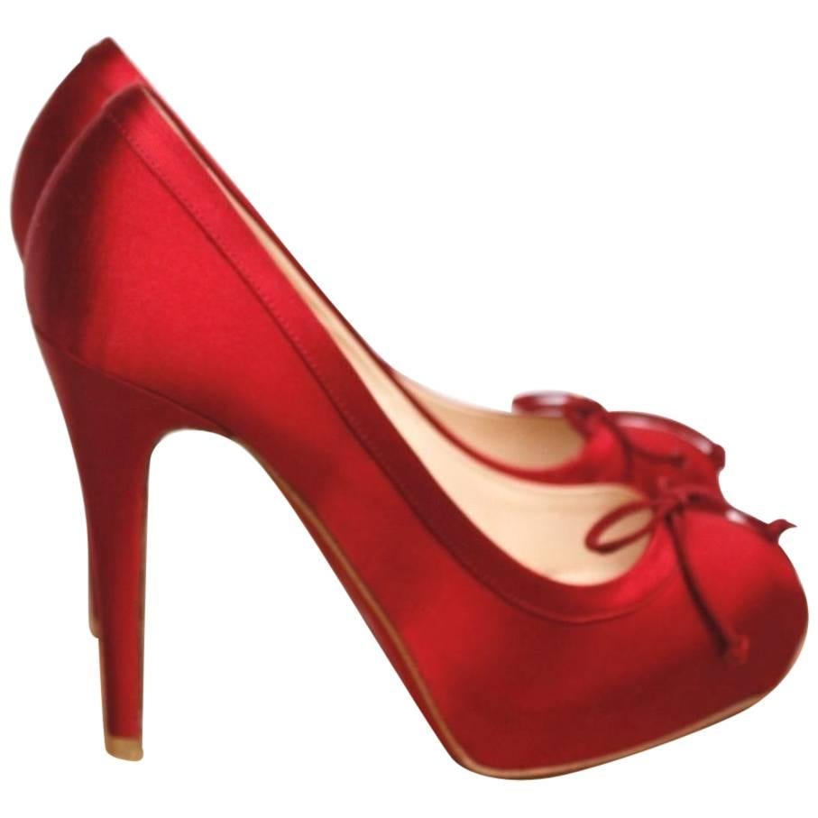 Christian Louboutin Red Satin " Lolo Ballerina" Heels 36.5 UK 3.5 For Sale