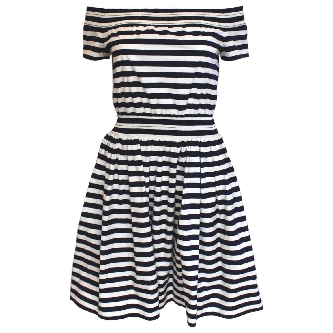 New Prada Cotton Navy striped Dress 42 uk 10   For Sale