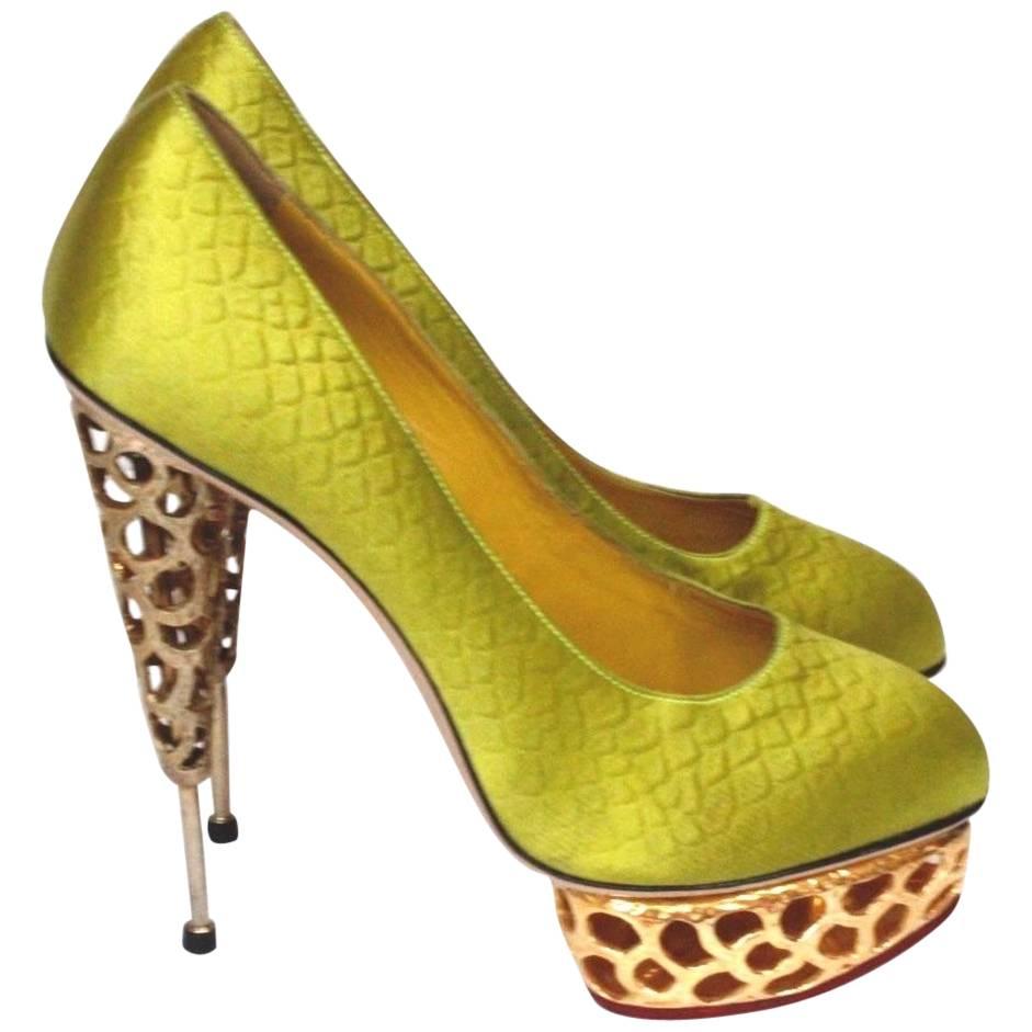 New CHARLOTTE OLYMPIA Chartreuse 'Objets D'Art' pumps 38-39 uk 5-6   For Sale