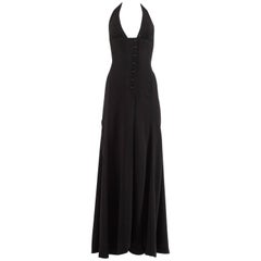 Ossie Clark 1970 black moss crepe halter neck evening dress