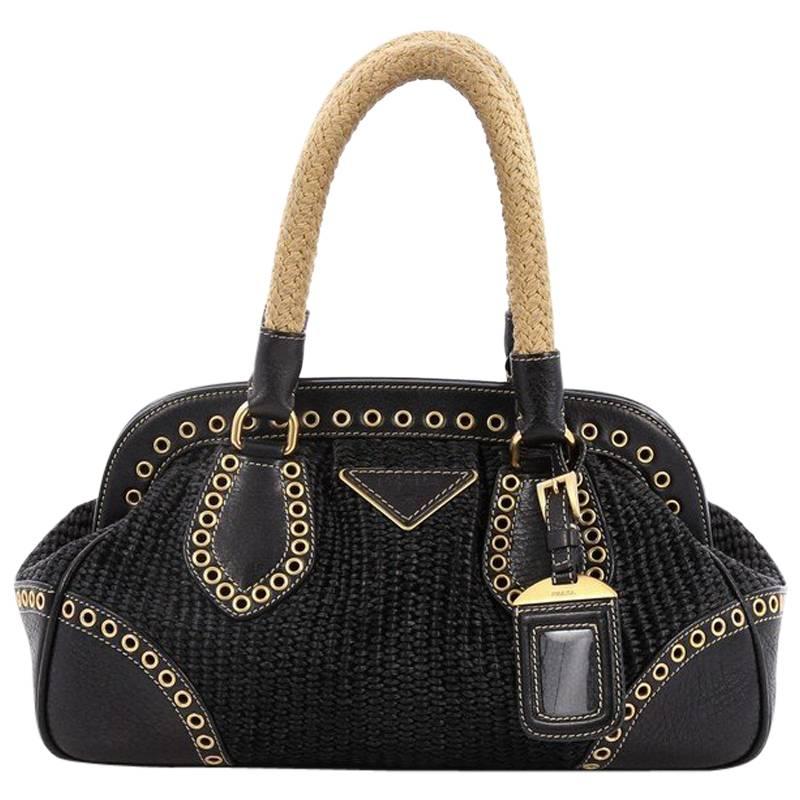 Prada Frame Satchel Woven Raffia Small