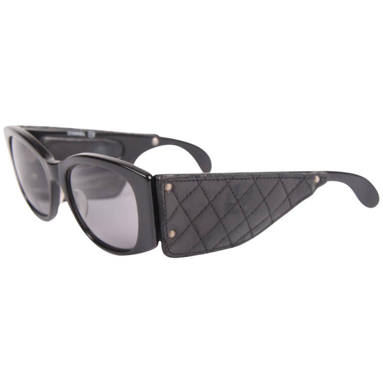 Vintage Chanel Sunglasses with Black Leather Quilted Temples - black ...