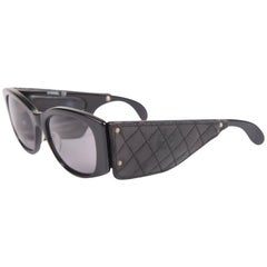 Vintage Chanel Sunglasses with Black Leather Quilted Temples - black