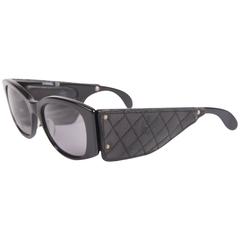 Vintage Chanel Sunglasses with Black Leather Quilted Temples - black 8