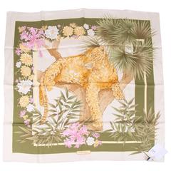 Salvatore Ferragamo Silk Scarf Leopard & Jungle - green/yellow/pink