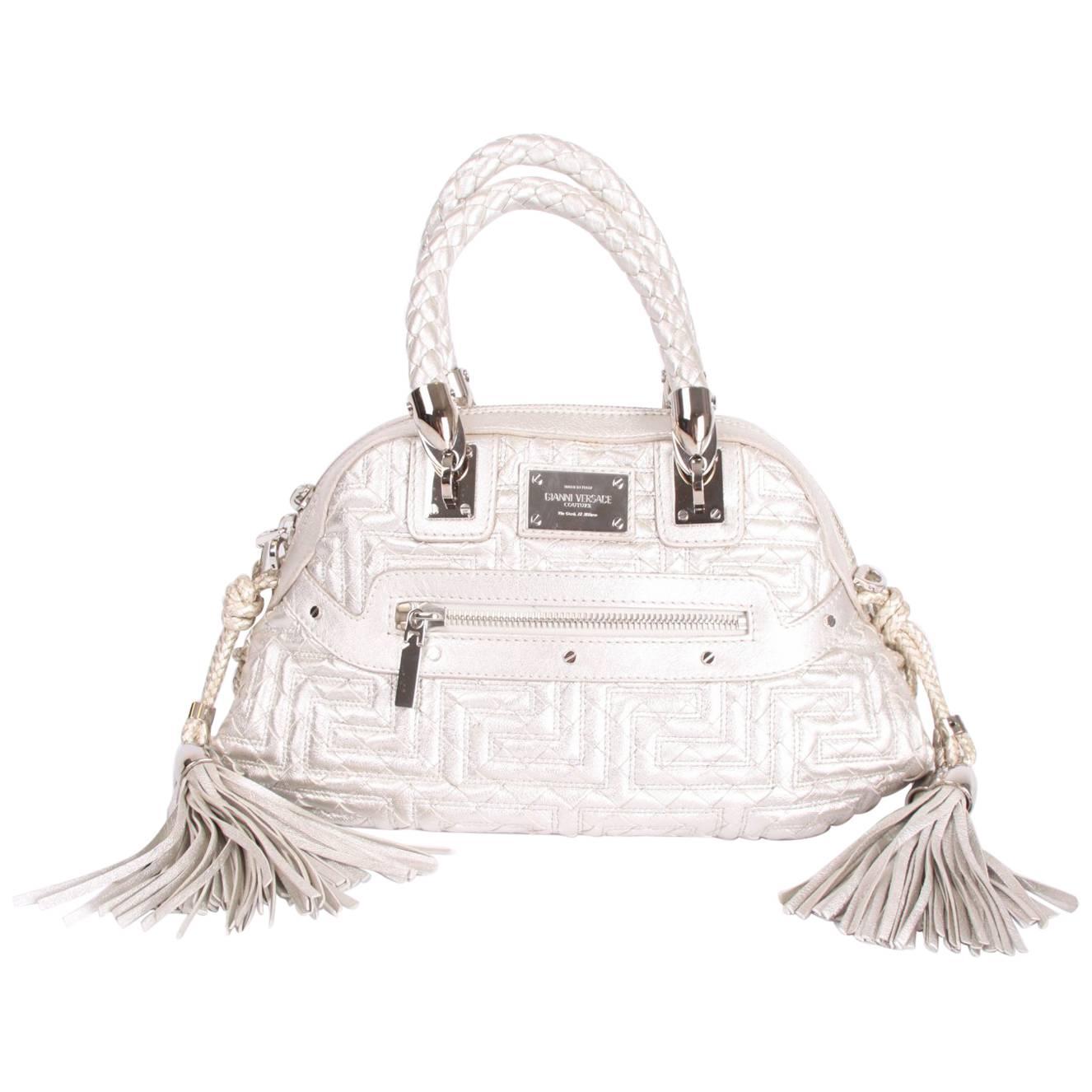 Versace Quilted Top Handle Mini Bag - silver