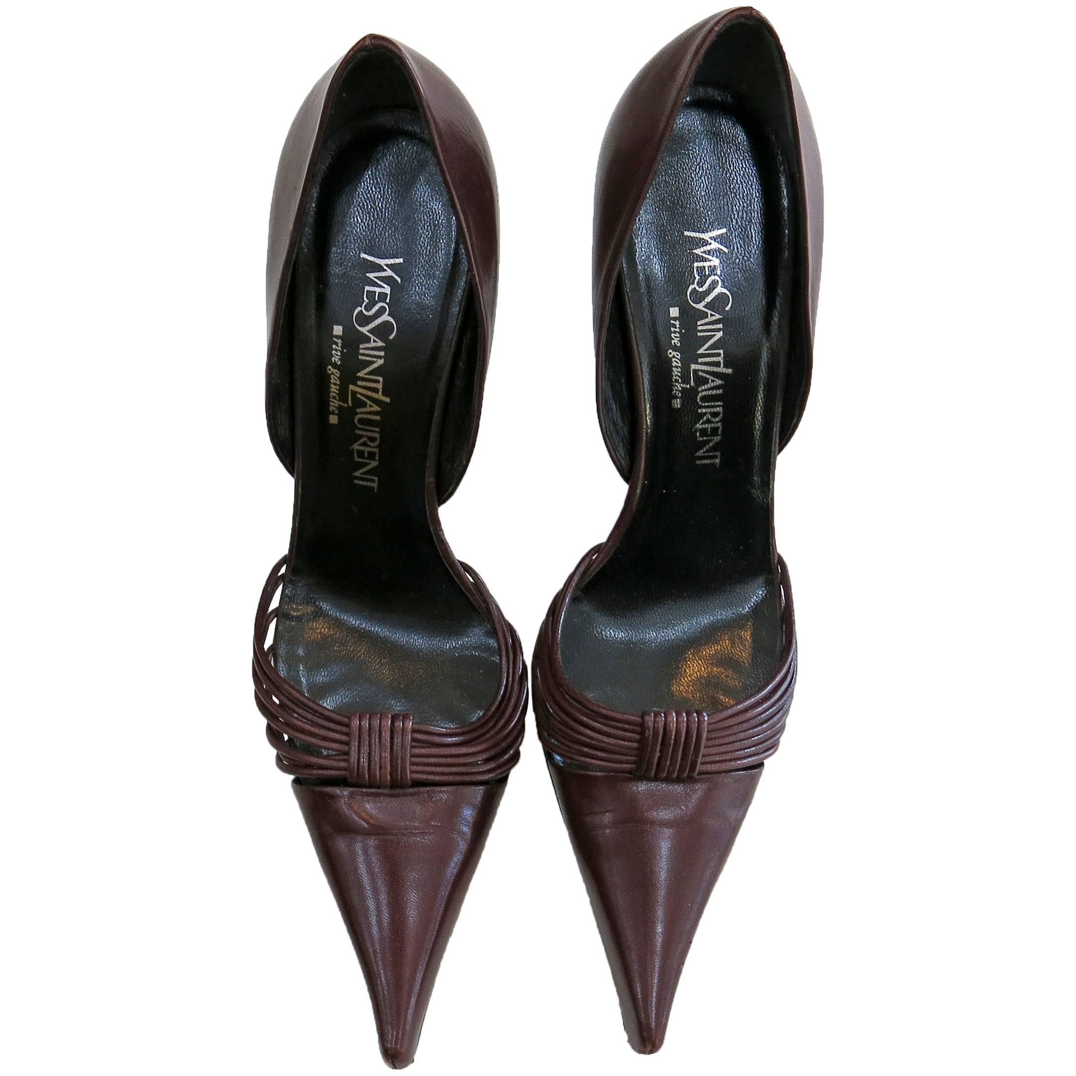 Yves St Laurent Maroon Leather Heels For Sale