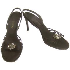Yves Saint Laurent Black Crystal Satin Pumps in YSL Box Size 7.5 M