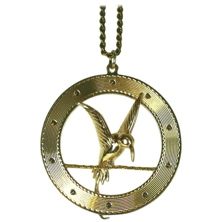Charming Gold Hummingbird or Mocking Jay Charm For Sale