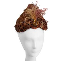 1950s Feather Turban Style Hat
