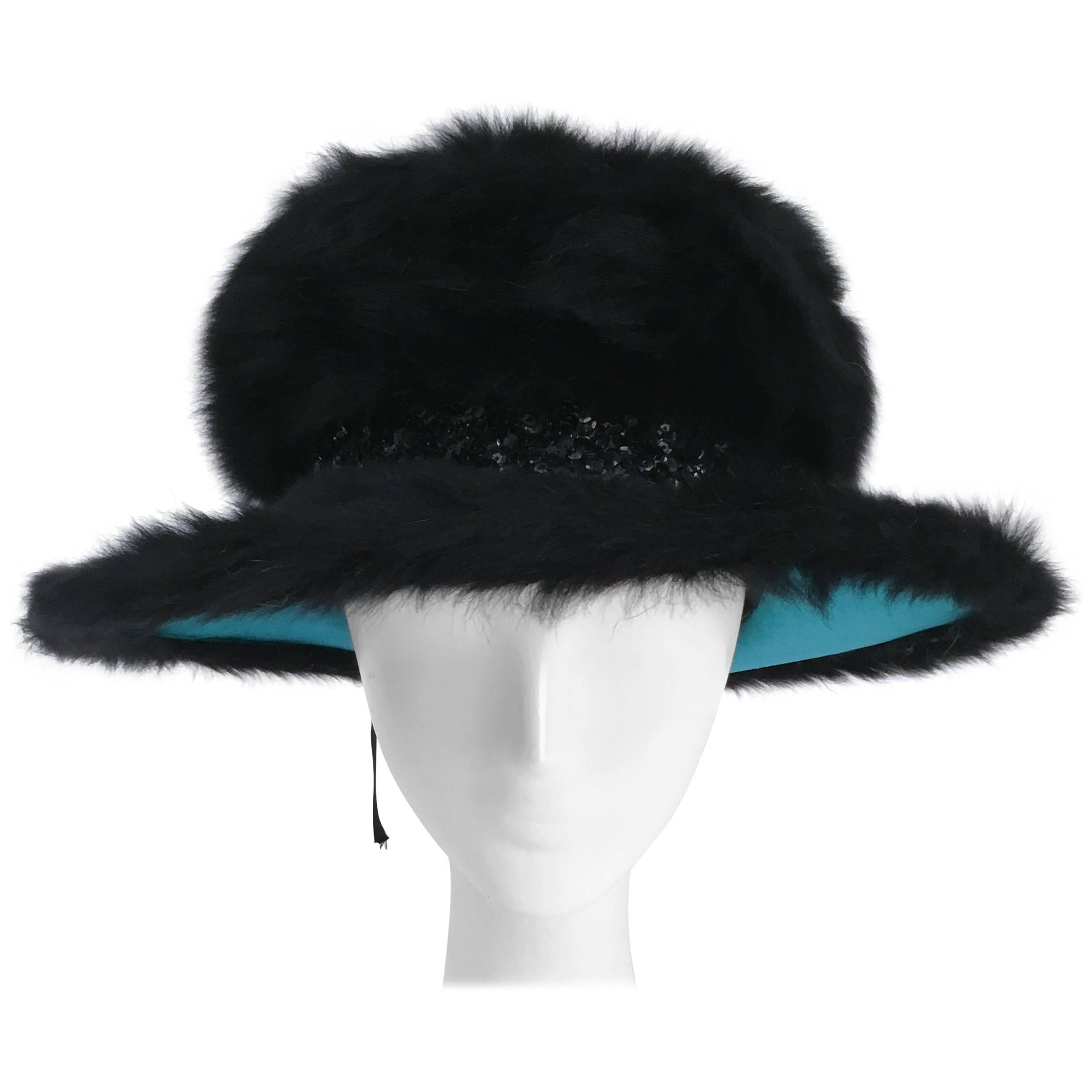 70s Schiaparelli Fur Wide Brim Hat