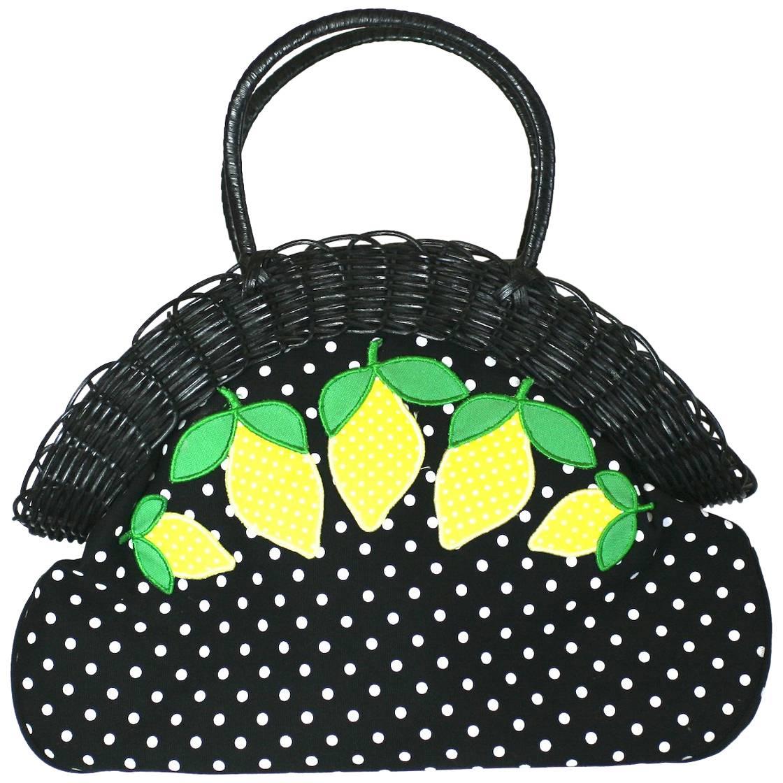 Lulu Guinness Wicker Framed Lemon Applique Bag For Sale