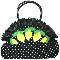 Vintage Lulu Guinness Wicker Framed Lemon Applique Bag