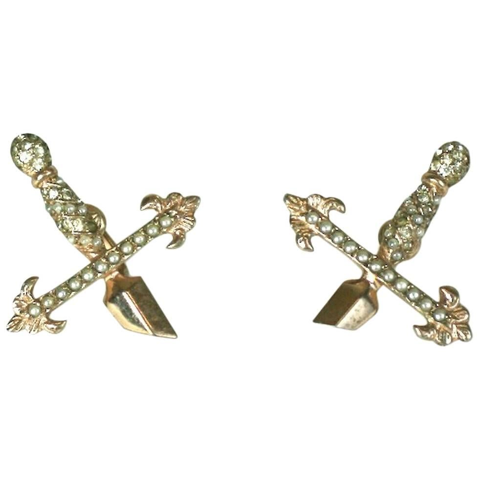 Amusing Gilt Silver Sword Hilt Earrings For Sale